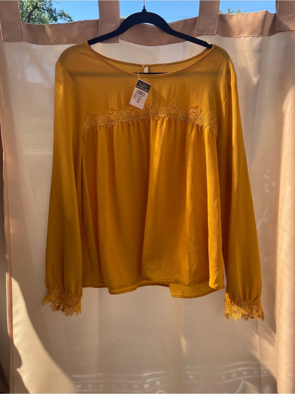 Rue21 Mustard Lace-Trim Long Sleeve Blouse